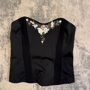 Women’s Next Black Strapless Bustier Top with Cream Floral Embellishment